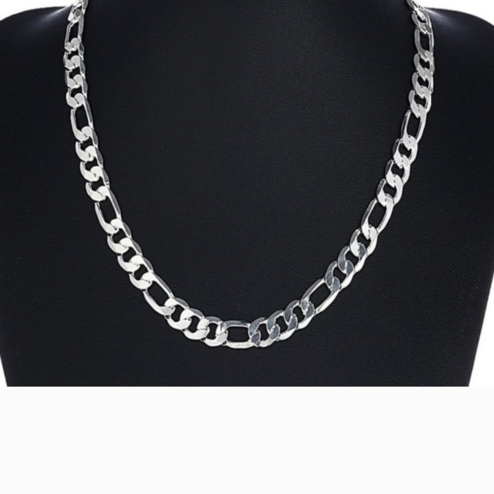 Mens Womens 18k White Gold Over Sterling Silver 20" Figaro Necklace Chain